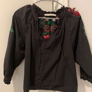 Embroidered Zara black puff sleeve blouse